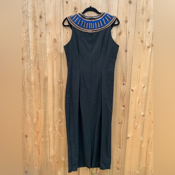 Vintage 80s‎ Jennifer Jeffries Women 14 A-Line Short Sleeve Dress Black Blue - Picture 6 of 8